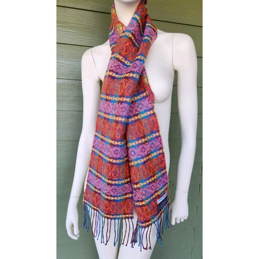 Victoire Mathieu Paris Pink Burnt‎ Orange Wool Blend AMAZING Fringe Scarf Winter